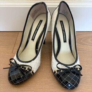 Chinese Laundry Black and White Heels with Bow Accent